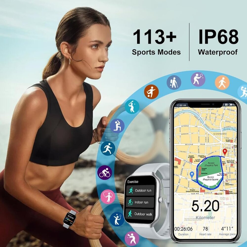 Men's Sliver Fitness Activity Tracke with Pedometer Comfortable Smartwatch - Picture 5 of 7